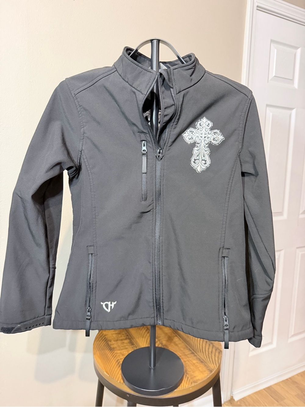 Cowgirl Hardware Black Full Zip Embroidered Cross Western Jacket Size M Rodeo